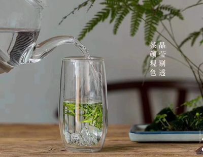 猴魁杯耐熱玻璃杯透明功夫綠茶杯觀山雙層杯直筒杯水杯家用茶具