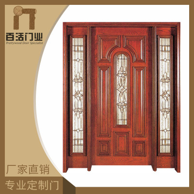 廠家定做復(fù)古實(shí)木門(mén) 環(huán)保生態(tài)原木門(mén)橡木帶工藝玻璃三開(kāi)門(mén) 批發(fā)