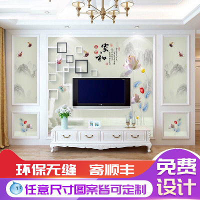 夢碩定制16d立體浮雕電視背景墻紙新中式3d客廳家和大型無縫壁畫