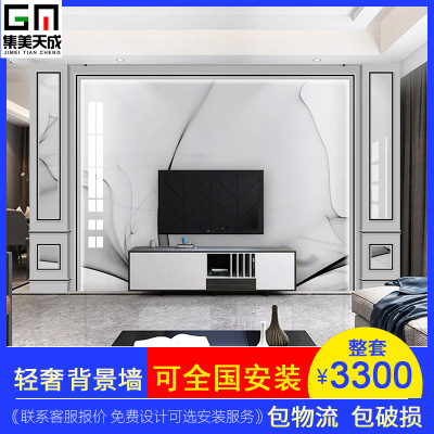 輕奢羅馬柱電視背景墻石材大板護(hù)墻板新中式客廳瓷磚滲墨亮光背景