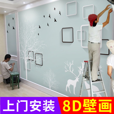 5d立體麋鹿電視背景墻壁紙客廳壁畫(huà)大氣3d臥室8d簡(jiǎn)約現(xiàn)代影視墻布