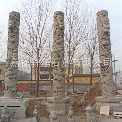 廠家銷售花崗巖石雕文化柱 來電定制石雕盤龍柱 青石寺廟廣場龍柱