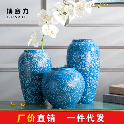 景德鎮(zhèn)臺面陶瓷花瓶 北歐田園風雪花釉陶瓷落地 臺面花瓶三件套裝