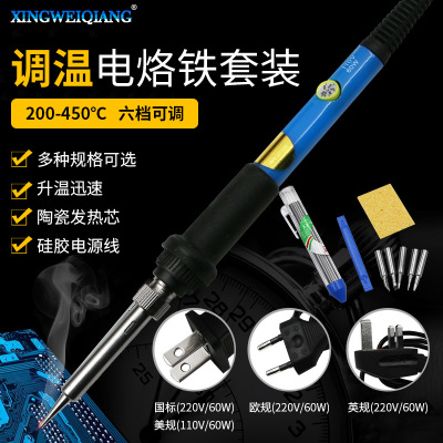 小型調(diào)溫電烙鐵套裝 110V 220V60W電烙鐵10件套 焊錫維修工具批發(fā)