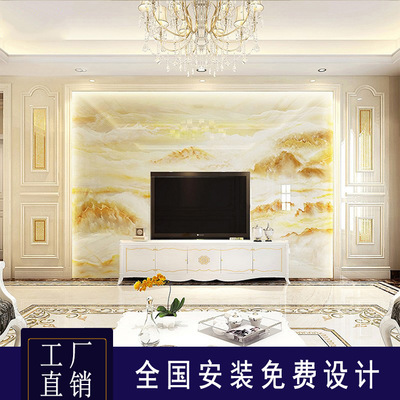 歐式大理石羅馬柱電視背景墻瓷磚微晶石材影視墻巖板背景墻山水畫