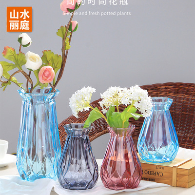 批發(fā)新款小鉆石玻璃花瓶彩色噴色插干花瓶歐式花瓶水培富貴竹