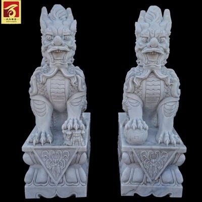 石材石雕廠家批發(fā)漢白玉麒麟晚霞紅動(dòng)物雕刻熱銷別墅酒店石頭擺件